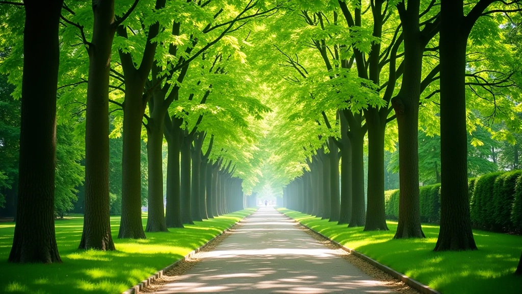 Parková cesta mezi stromy v pražské přírodě