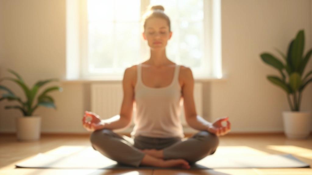 Žena medituje v moderním bytě se slunečním světlem