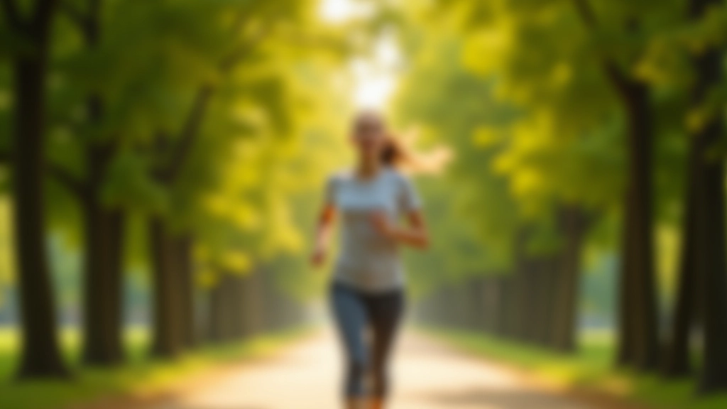 Mladá žena běžící cestou mezi stromy v parku Letná s copyspace